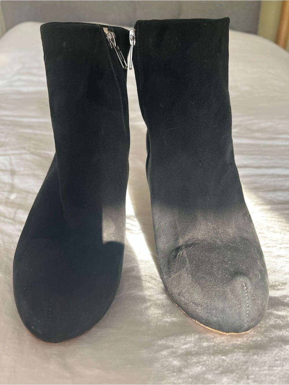 Emerson Fry Black Suede Ankle Booties with Side Zippers